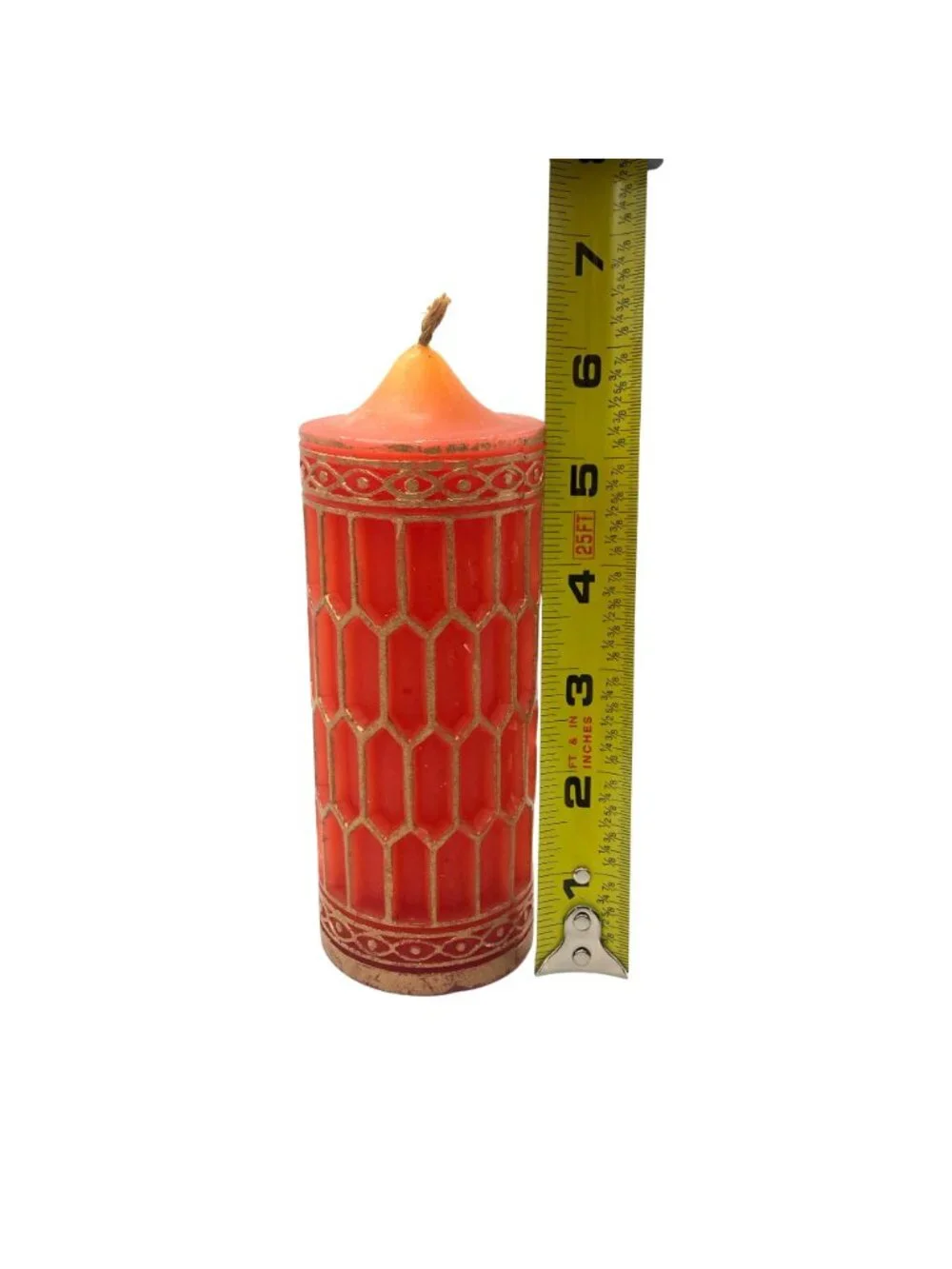 Radiant Originals Pillar Candle Gothic Cathedral Pane Red Gold Vintage MCM